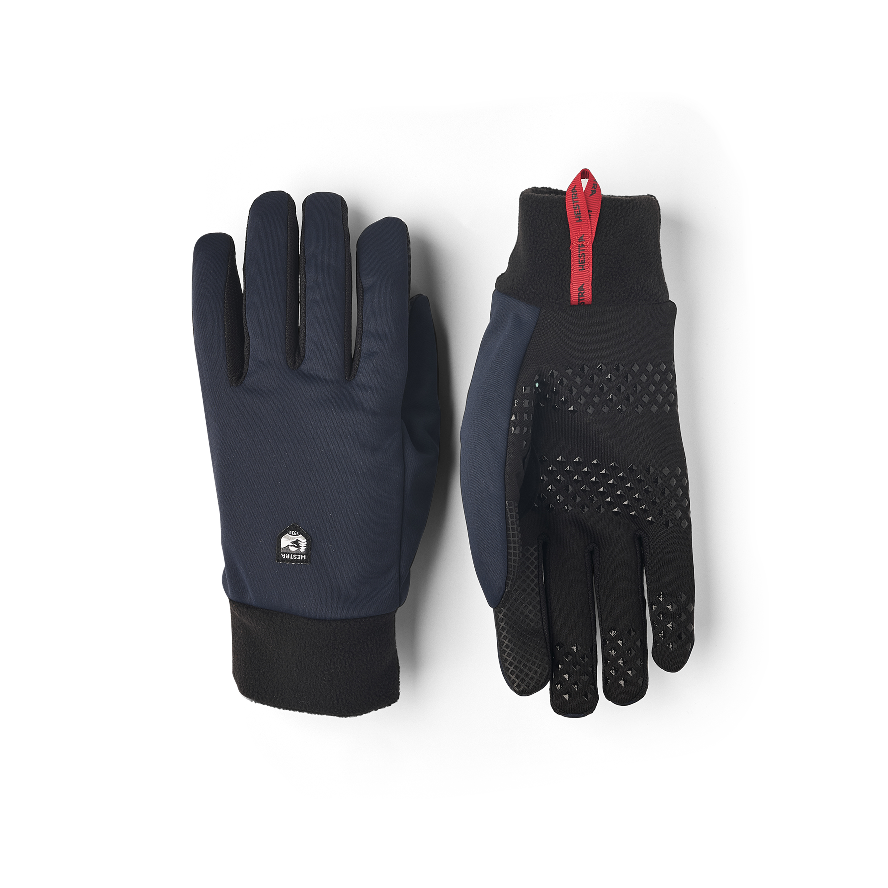 Dark blue windproof inner glove with black palm and touch function